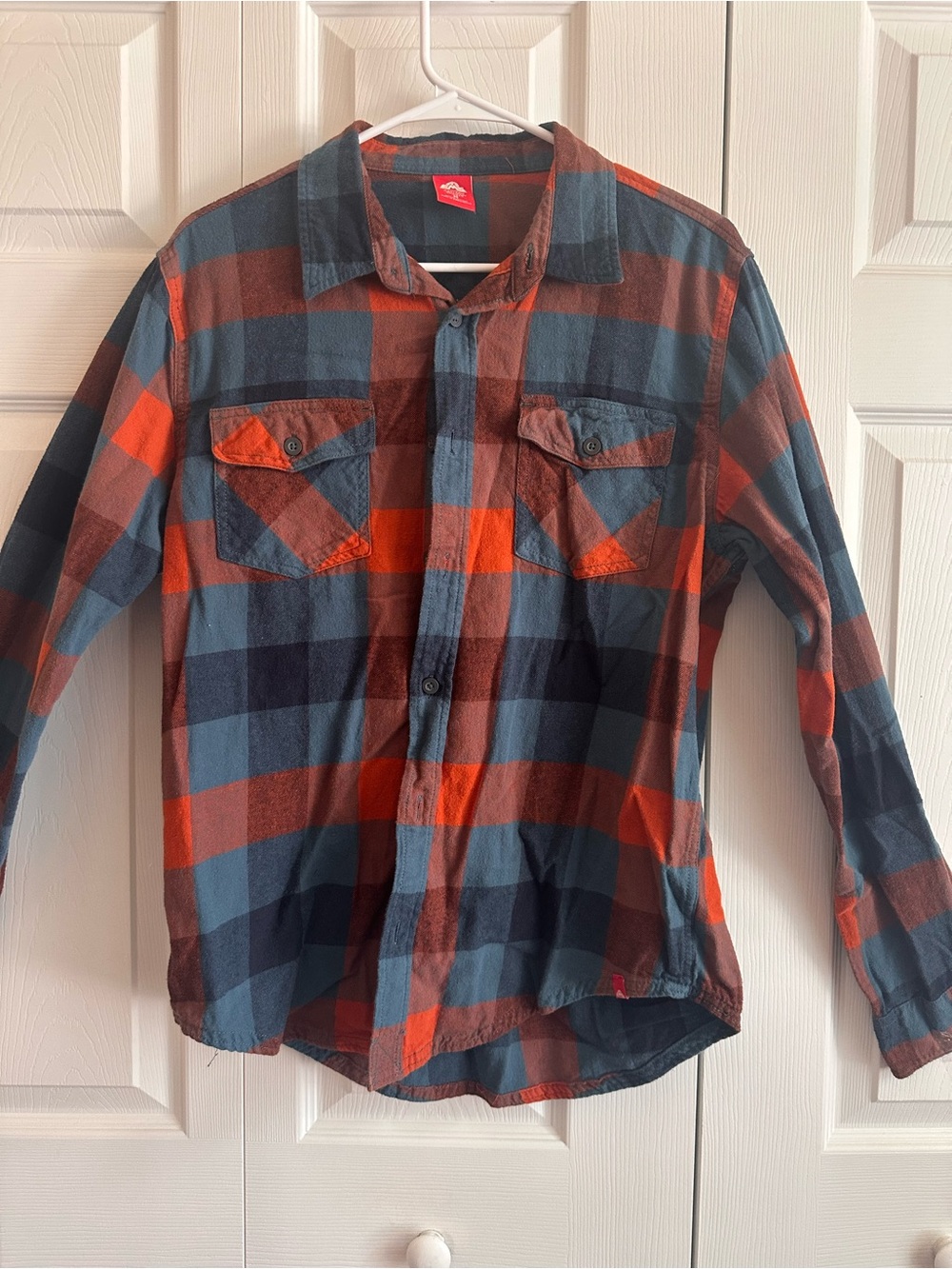 Eastern Mountain Sports Orange & Blue Plaid Button-Down Shirt